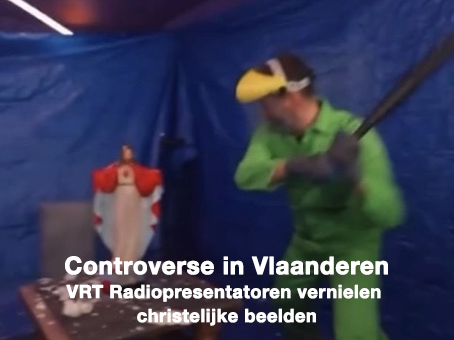 “In België is het geen groot probleem om een standbeeld van het Heilig Hart van Jezus kapot te slaan.” Polemiek rond gefilmde beelden van de publieke radiozender Studio Brussel.