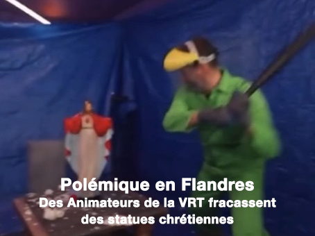 “En Belgique, ce n&rsquo;est pas un gros problème de fracasser une statue du Sacré-Coeur de Jésus.” Polémique autour d’une séquence filmée de la radio flamande publique Studio Brussel.